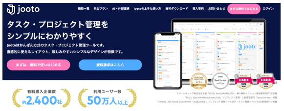 Jooto公式Webサイトのキャプチャ画面