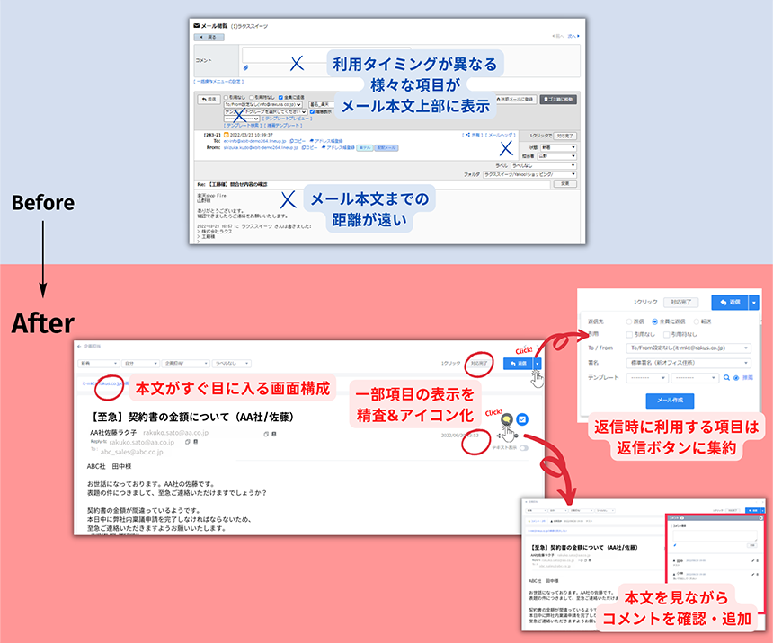 メール本文表示画面リニューアル